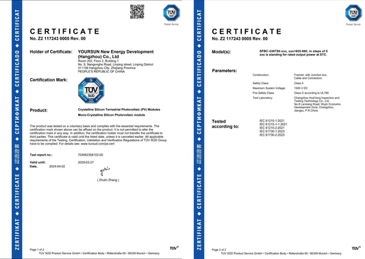 YOURSUN: TÜV-Certified Solar Modules with Proven Quality